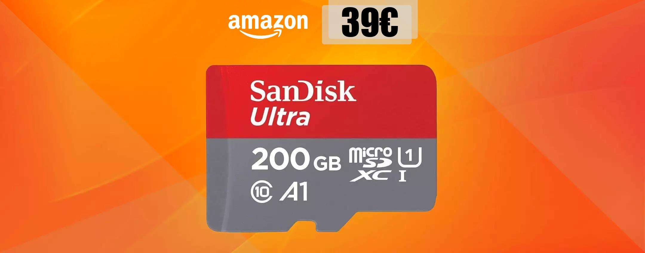 MicroSD 200GB Sandisk, tanta memoria e velocità al top: bastano 39€