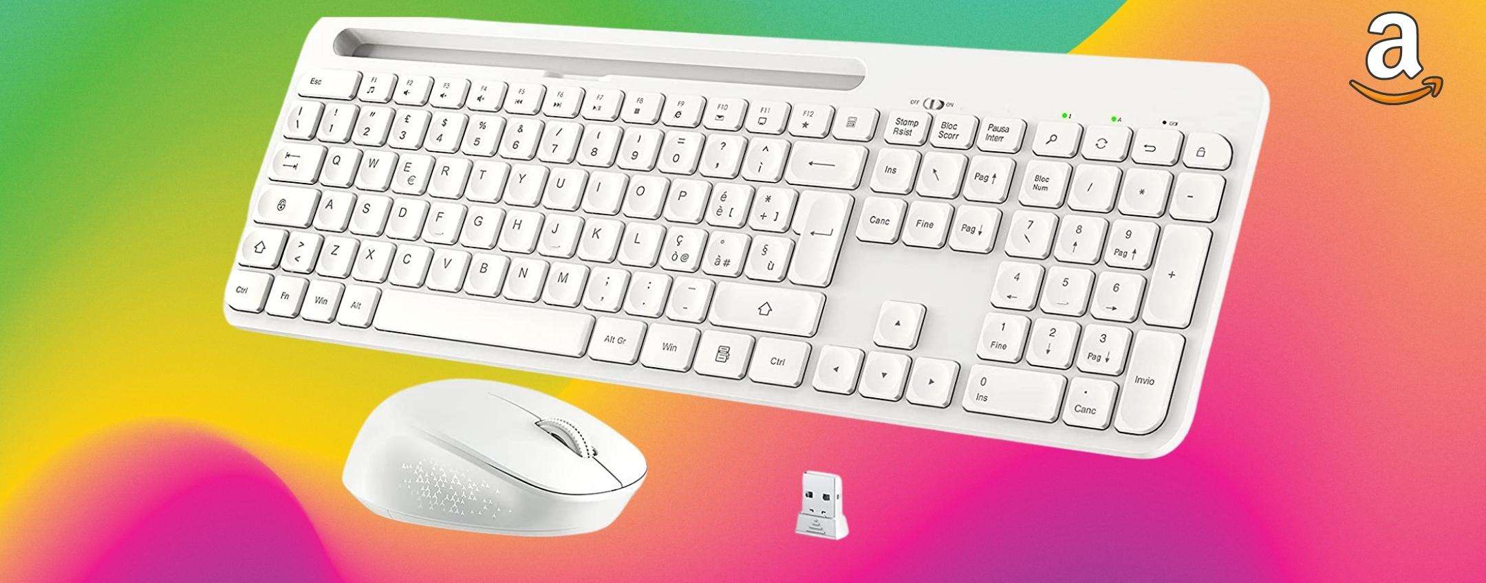 Mouse e tastiera wireless ZERO rumore, batteria eterna [Set completo]