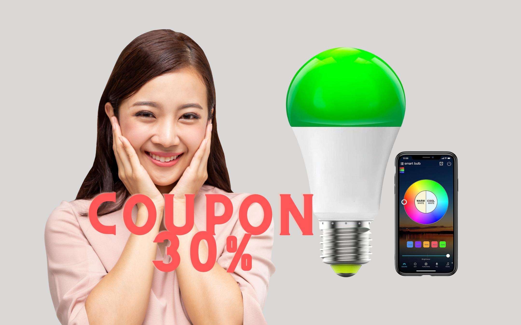 Lampadina WiFi multicolor compatibile con Alexa, 10€ con coupon Amazon Lampadina WiFi multicolor compatibile con Alexa, 10€ con coupon Amazon