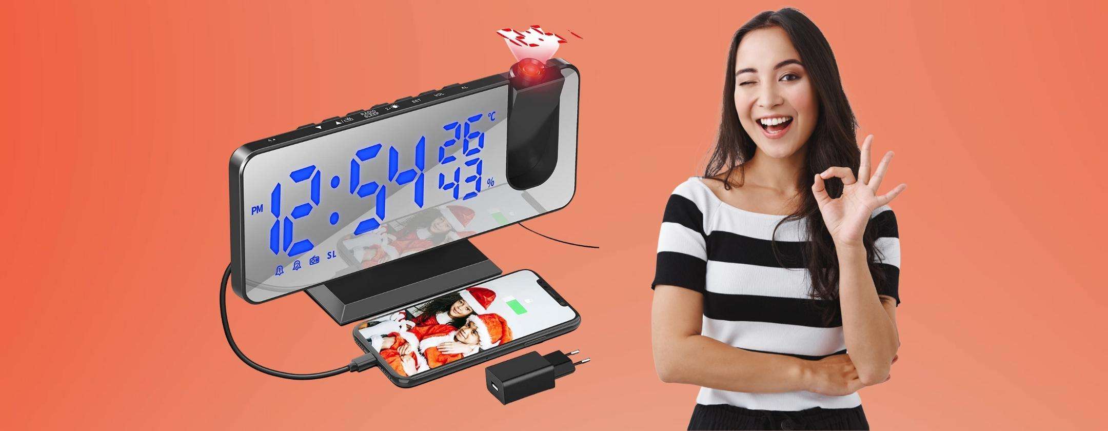Sveglia con proiettore, radio e porta USB: 3 in 1 SPETTACOLARE Sveglia con proiettore, radio e porta USB: 3 in 1 SPETTACOLARE