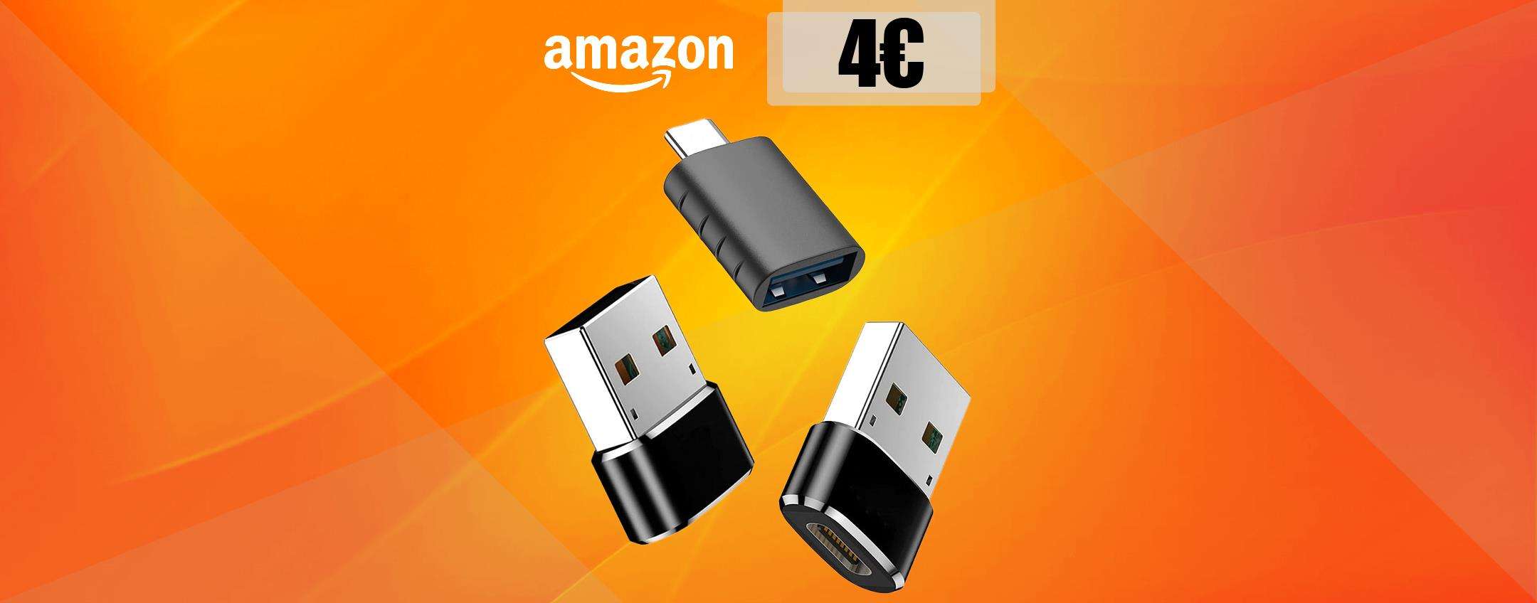 2 adattatori USB C - USB A più 1 adattatore USB A - USB C: tutto a 4€