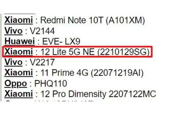Xiaomi 12 Lite 5G NE