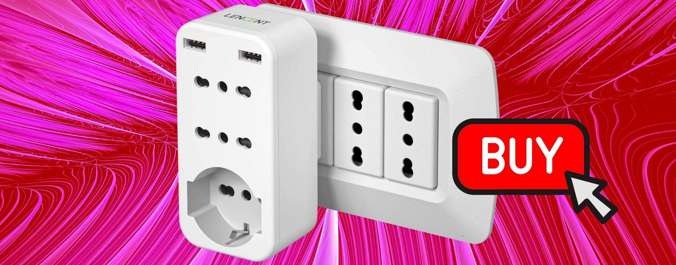 Multipresa 5 in 1 IPER compatta: con tanto di USB è la tua salvezza