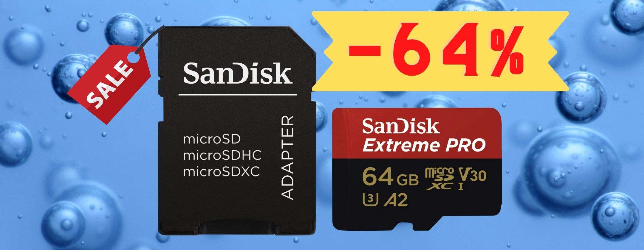 SanDisk Extreme Pro: scheda MicroSD da 64GB a prezzo REGALO su Amazon