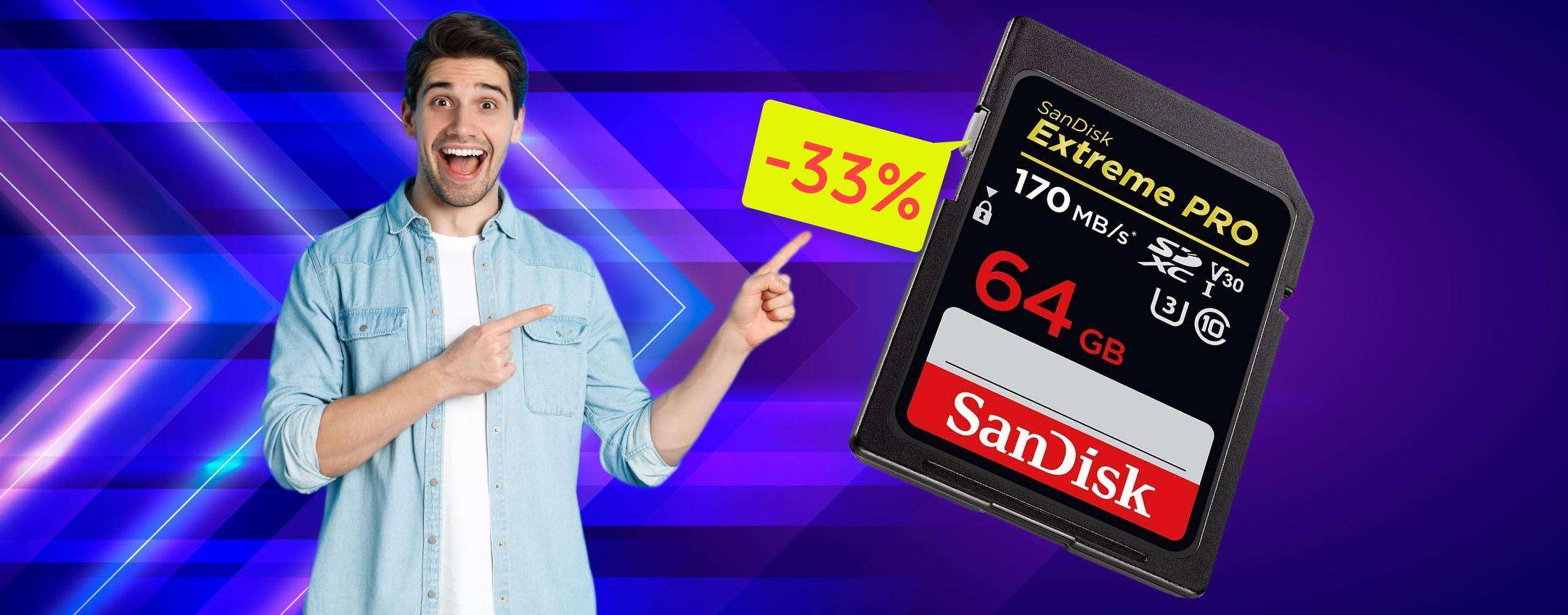 Scheda SD 64GB: tutto lo spazio che vuoi alla massima velocità (24€)