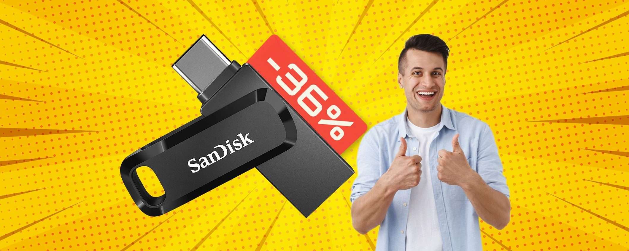 Chiavetta USB 256GB, la usi con smartphone, tablet e PC: già tua a 39€