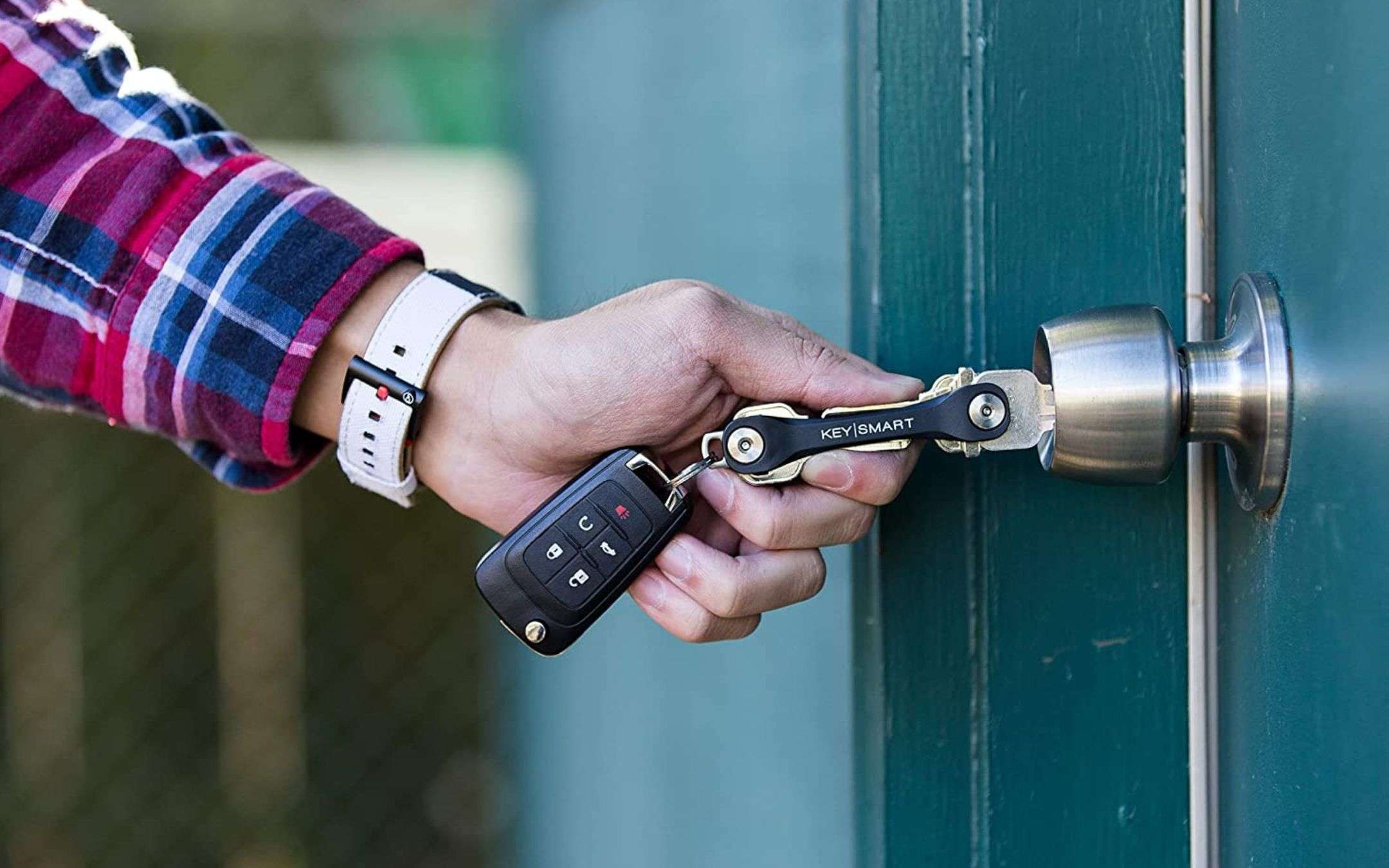 KeySmart Mini Portachiavi Compatto - Espandibile, In Pelle, Con Moschettone