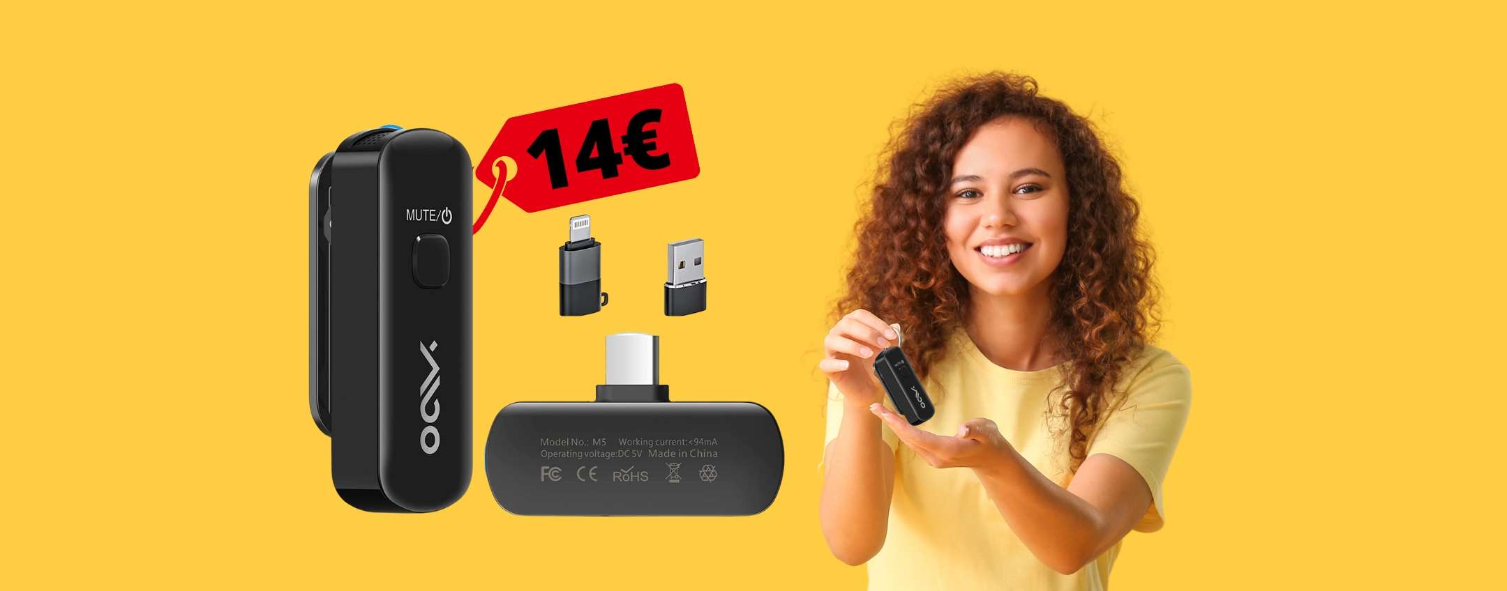 Mini microfono wireless per iPhone, Android, PC e Mac a 14€: WOW