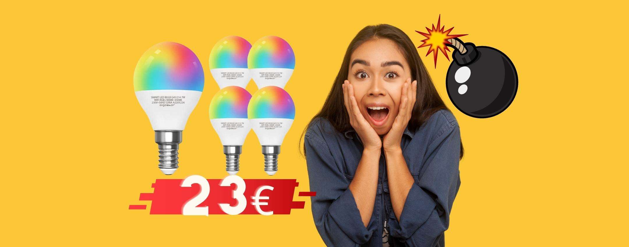 5 lampadine smart colorate a meno di 24€, offerta BOMBA di