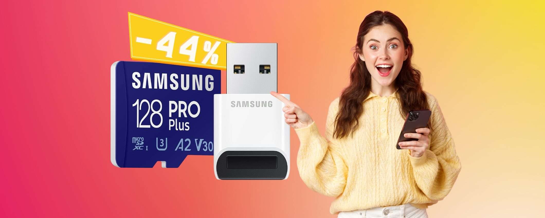 Samsung: microSD da 128Gb più adattatore USB a MENO di 25€ Samsung: microSD da 128Gb più adattatore USB a MENO di 25€