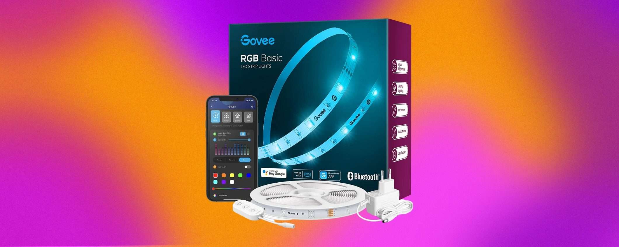 5 metri di LUCI LED grazie a Govee, striscia SMART con Alexa e Google 5 metri di LUCI LED grazie a Govee, striscia SMART con Alexa e Google