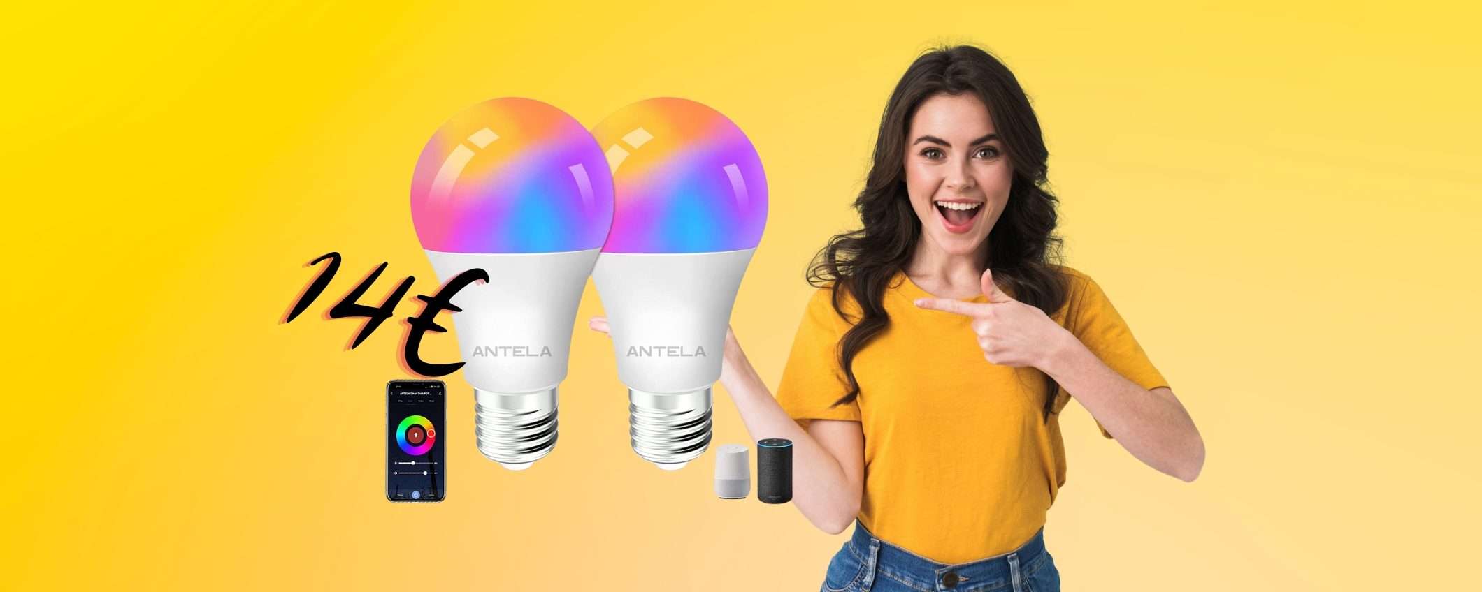 2 lampadine smart multicolor: accendi la luce con la voce con solo 14€ 2 lampadine smart multicolor: accendi la luce con la voce con solo 14€