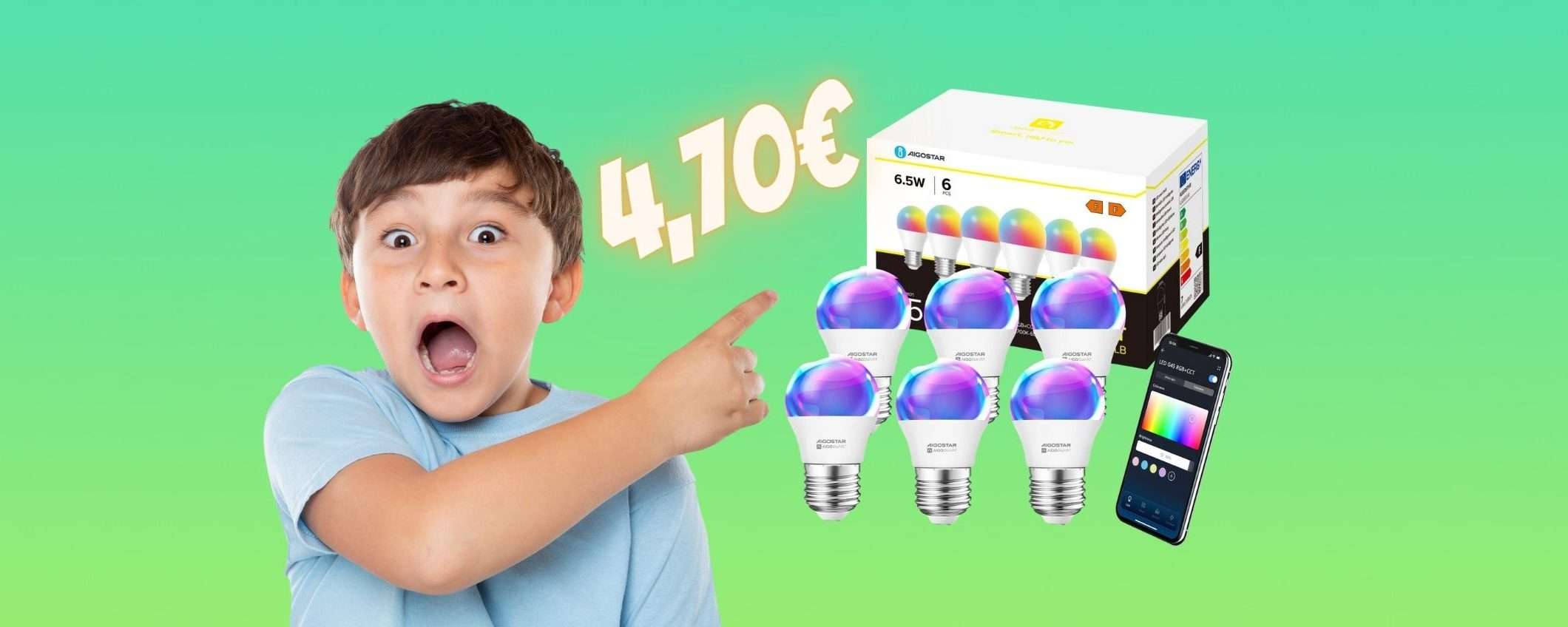 Spunta il COUPON del 40% e fai tue 6 lampadine smart a 4,70€ l'una Spunta il COUPON del 40% e fai tue 6 lampadine smart a 4,70€ l'una