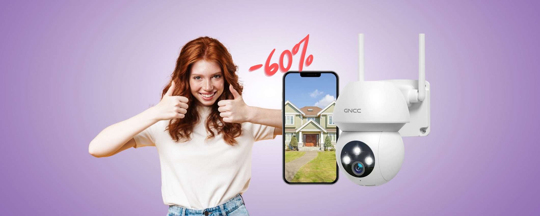 Videocamera WiFi con visione notturna e rilevatore di movimento al 60%