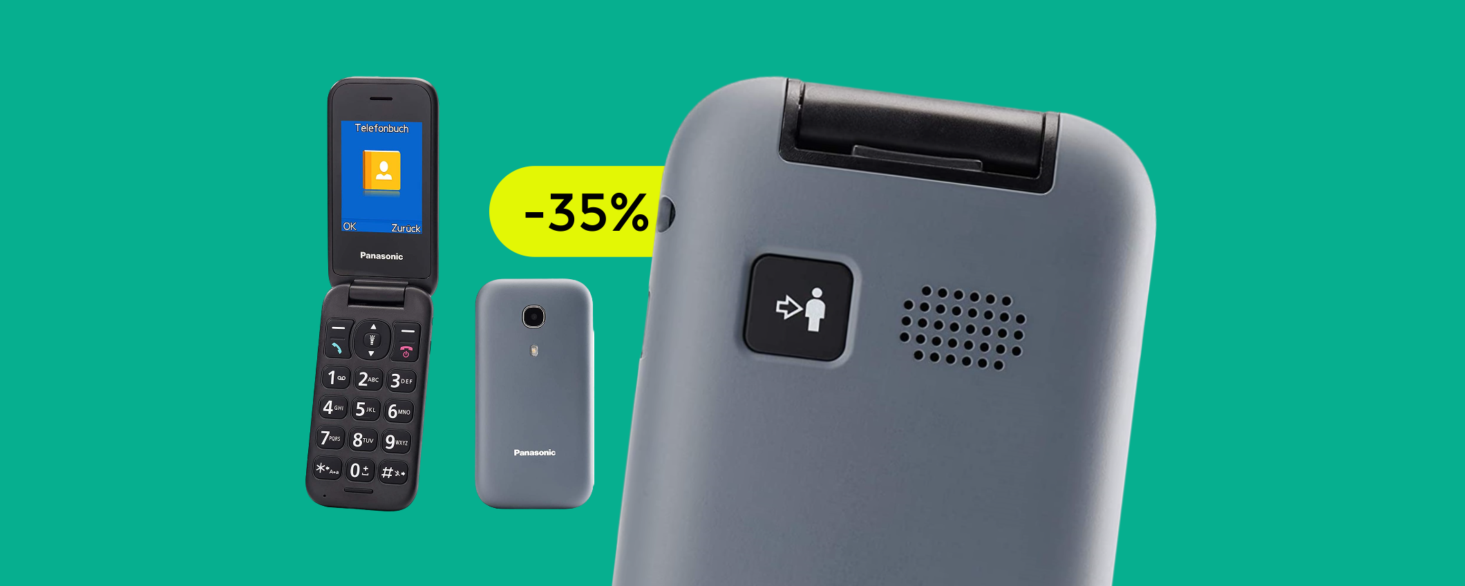 Cellulare Panasonic con tasto SOS per chiamate d'emergenza (38€) Cellulare Panasonic con tasto SOS per chiamate d'emergenza (38€)