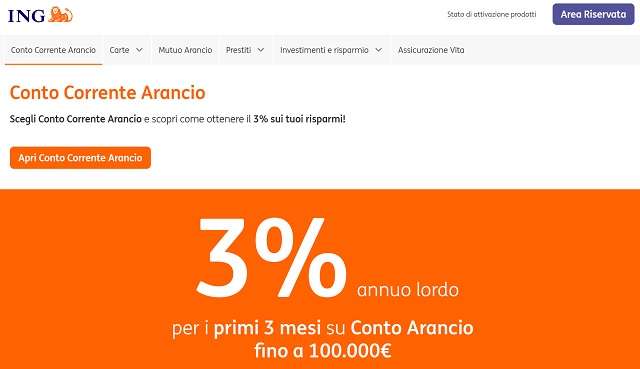 conto corrente arancio promo