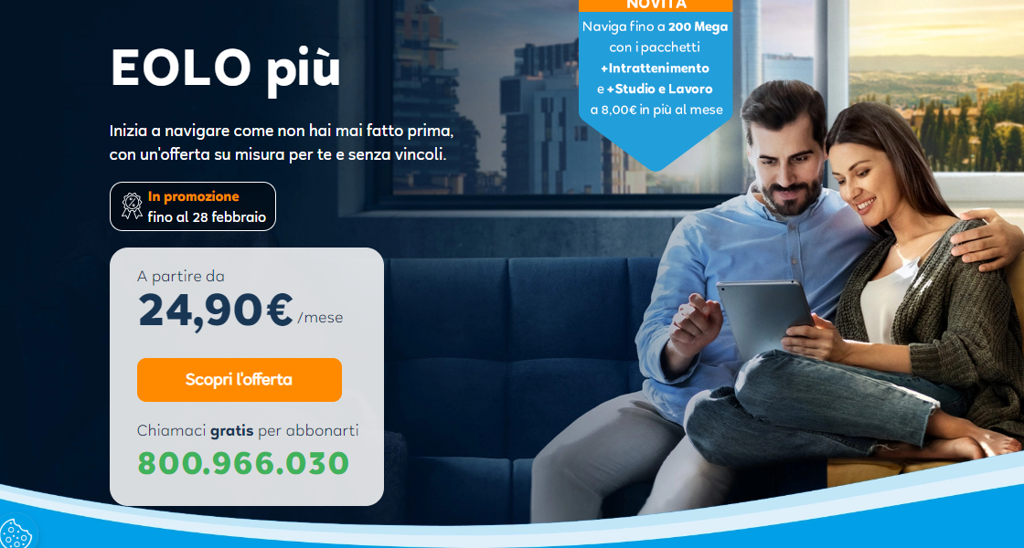 Promo Eolo: Internet ultraveloce a partire da 24,90 euro Promo Eolo: Internet ultraveloce a partire da 24,90 euro