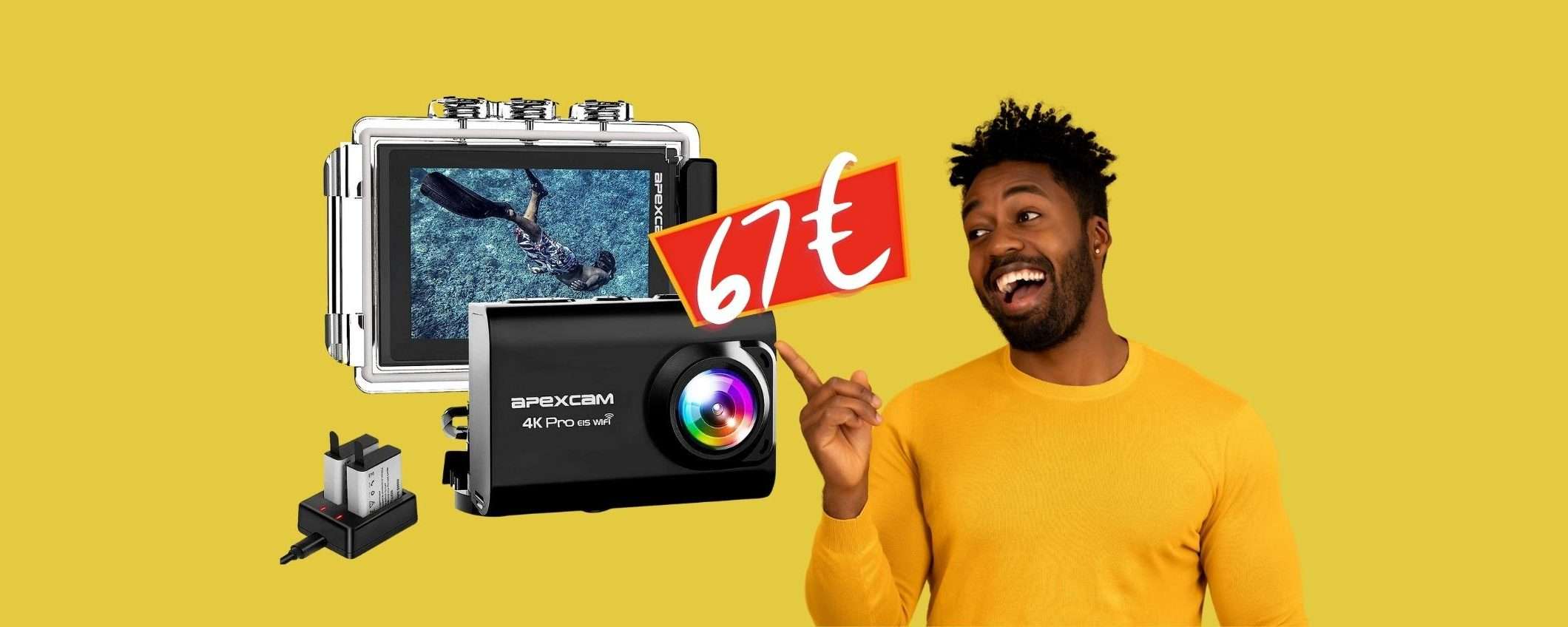 Action Cam 4K WiFi, impermeabile e con doppia batteria a 67€ Action Cam 4K WiFi, impermeabile e con doppia batteria a 67€