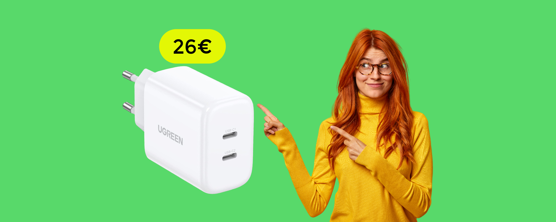 Caricabatterie USB C a DOPPIO INGRESSO: lo porti a casa con soli 26€