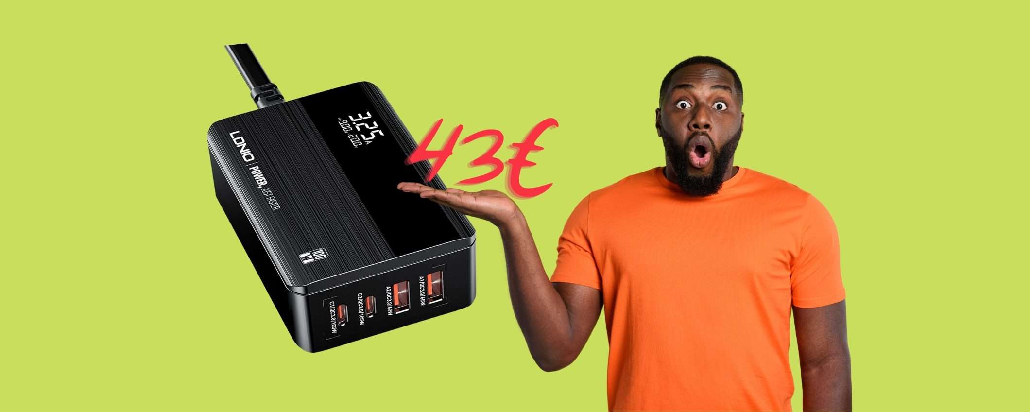 Caricatore da 100W con 4 uscite e ricarica rapida a 43€, Amazon SHOCK Caricatore da 100W con 4 uscite e ricarica rapida a 43€, Amazon SHOCK