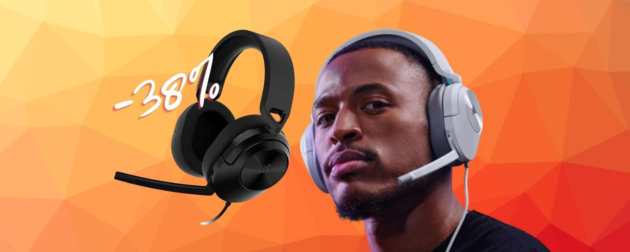 Corsair HS55: cuffie gaming con microfono, comode e leggere (-38%) Corsair HS55: cuffie gaming con microfono, comode e leggere (-38%)