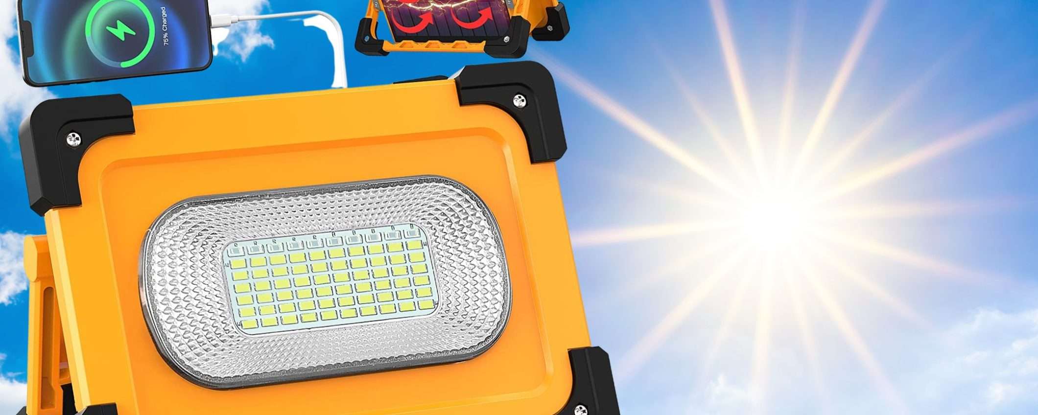 Potente faro solare portatile 80W con pannello integrato a 20€: GENIALATA Potente faro solare portatile 80W con pannello integrato a 20€: GENIALATA