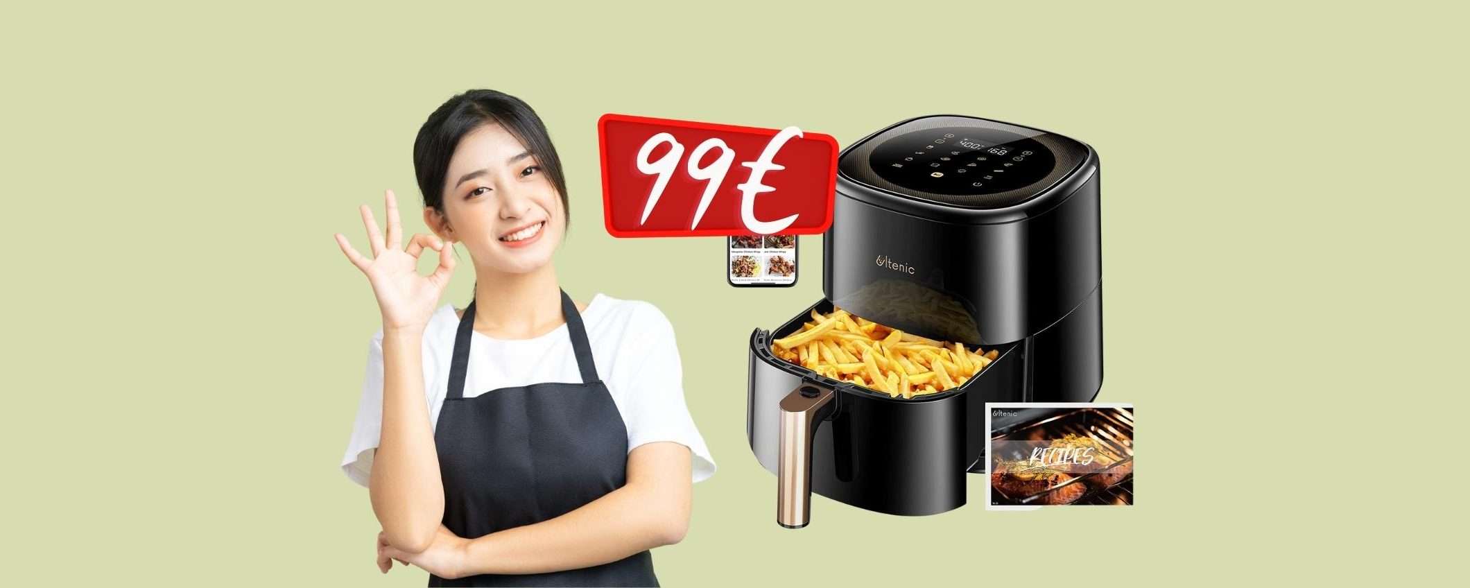 Friggitrice ad aria da 5 litri, con 11 programmi e comandi vocali a 99€ Friggitrice ad aria da 5 litri, con 11 programmi e comandi vocali a 99€