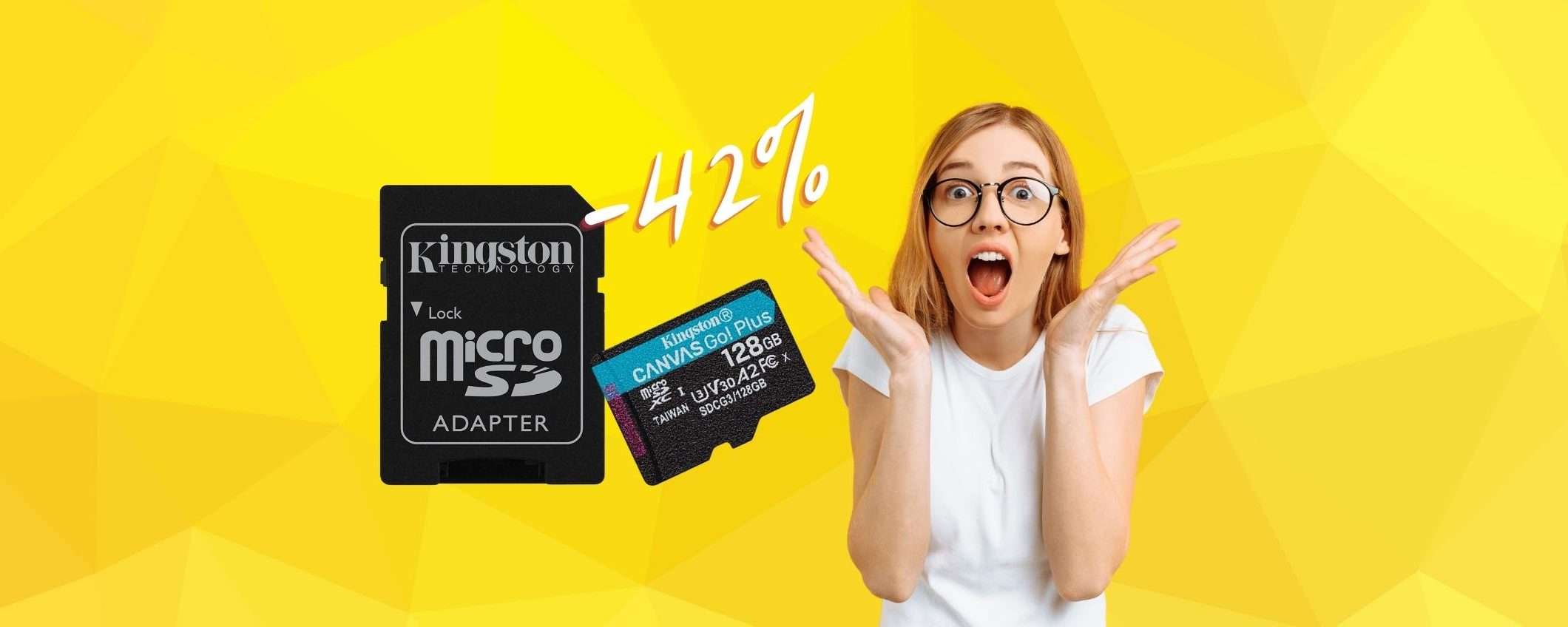 Kingston: microSD da 128GB con adattatore a MENO di 18€ Kingston: microSD da 128GB con adattatore a MENO di 18€