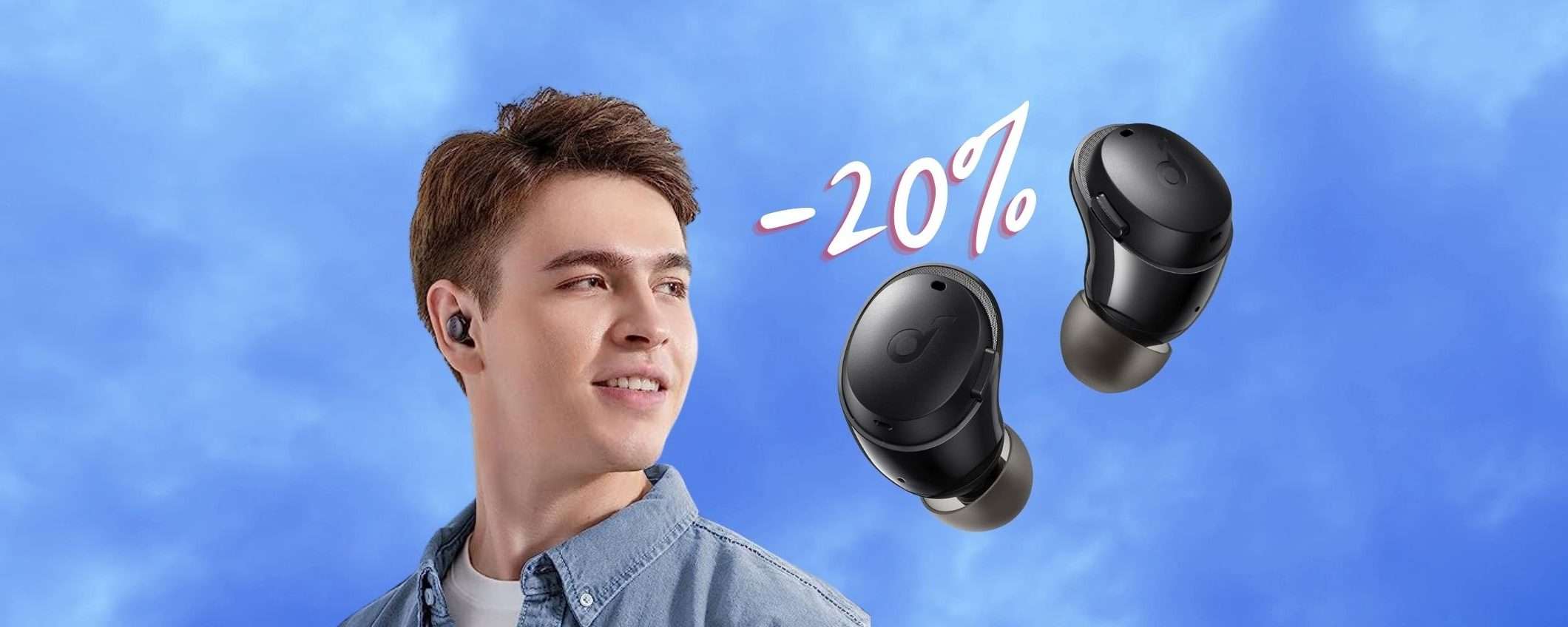 Soundcore: auricolari Bluetooth comodi, batteria gigante, SCONTO 20% Soundcore: auricolari Bluetooth comodi, batteria gigante, SCONTO 20%