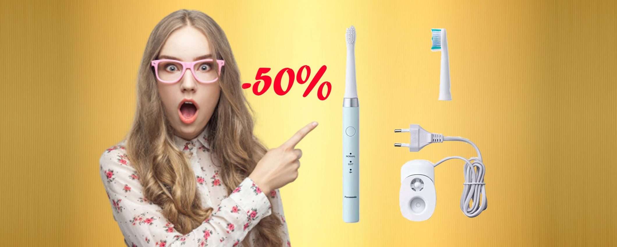Spazzolino elettrico Panasonic oggi tuo con sconto TOP del 50% (Amazon) Spazzolino elettrico Panasonic oggi tuo con sconto TOP del 50% (Amazon)