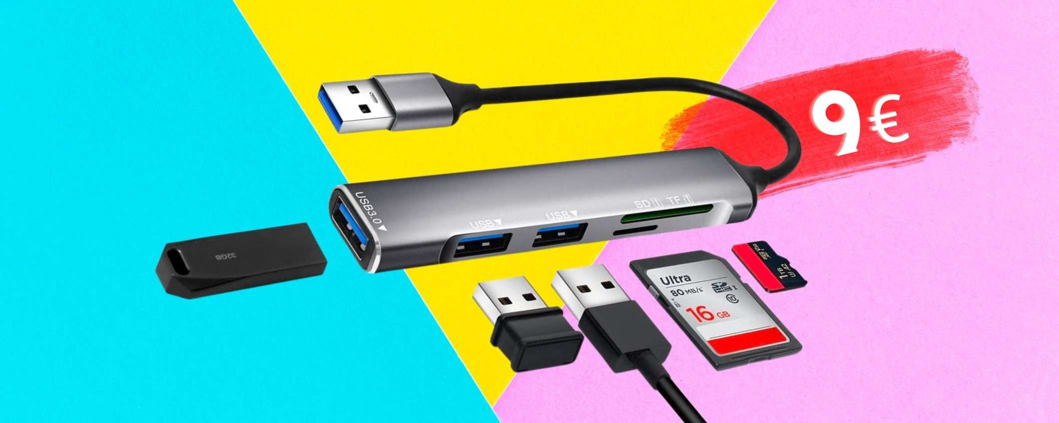 Hub USB 5 in 1 per non avere più problemi al PC, spendi SOLO 9€ Hub USB 5 in 1 per non avere più problemi al PC, spendi SOLO 9€