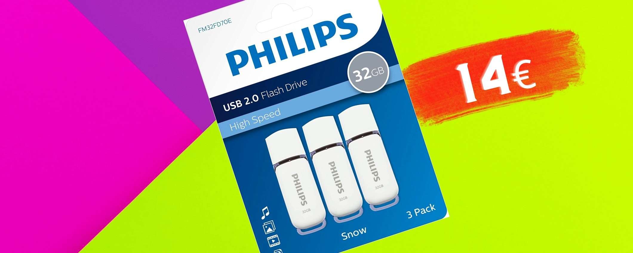 3 pendrive da 32 GB a meno di 5€ l'una, AFFARONE Philips 3 pendrive da 32 GB a meno di 5€ l'una, AFFARONE Philips
