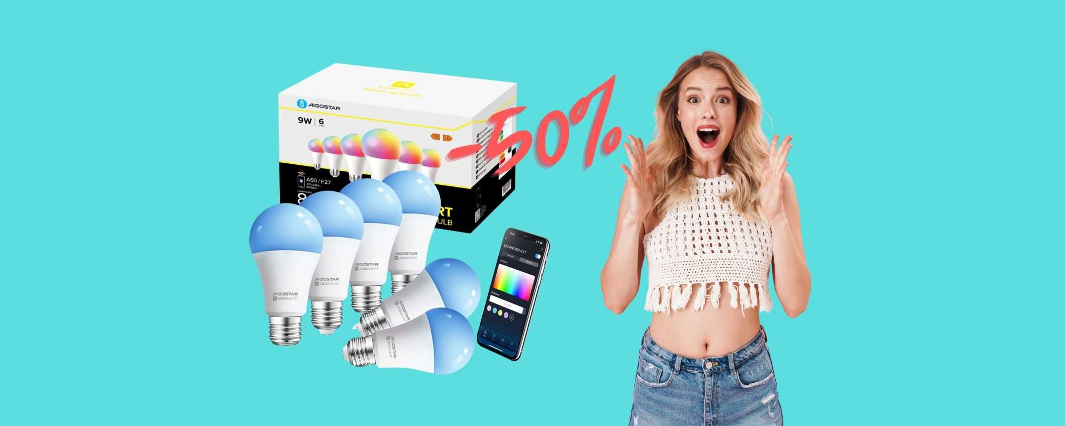 Aigostar senza freni: 6 lampadine WiFi multicolor a MENO di 20€ Aigostar senza freni: 6 lampadine WiFi multicolor a MENO di 20€