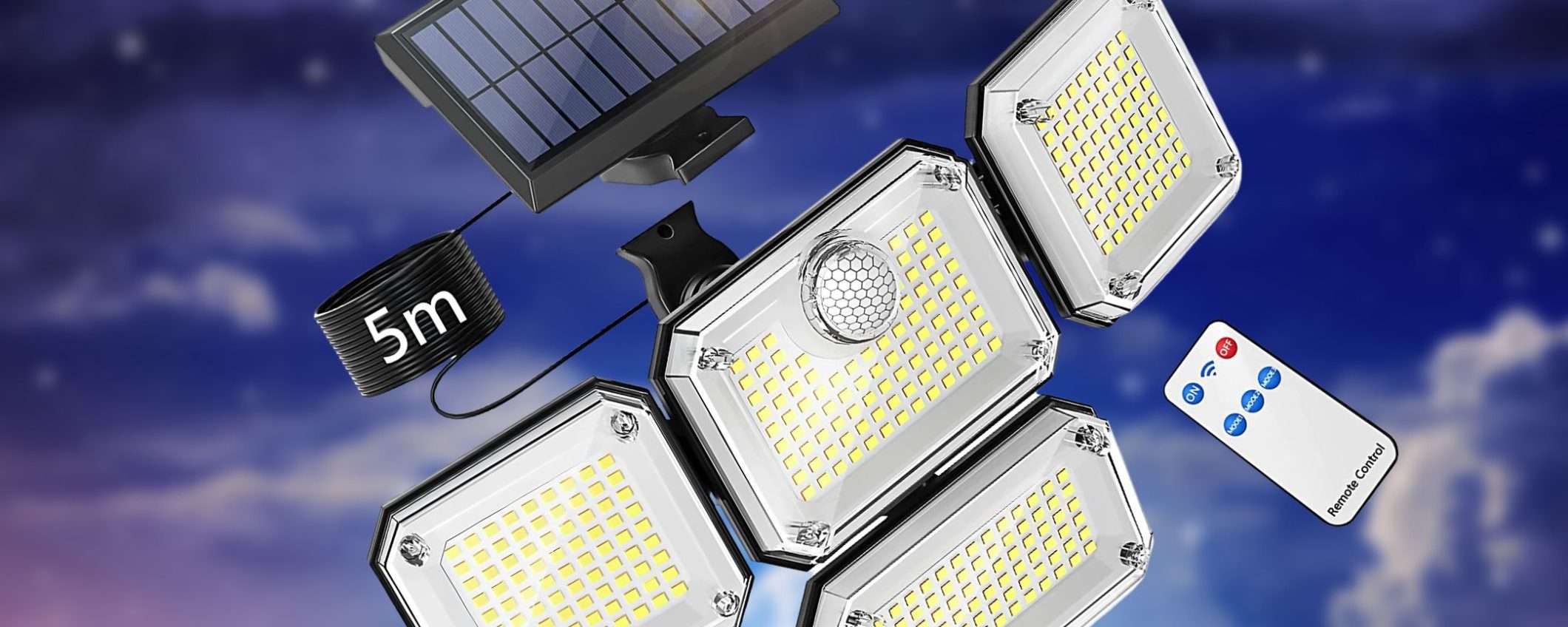Faro solare 333 LED e 4 teste indipendenti: BESTIA luminosissima a 22€