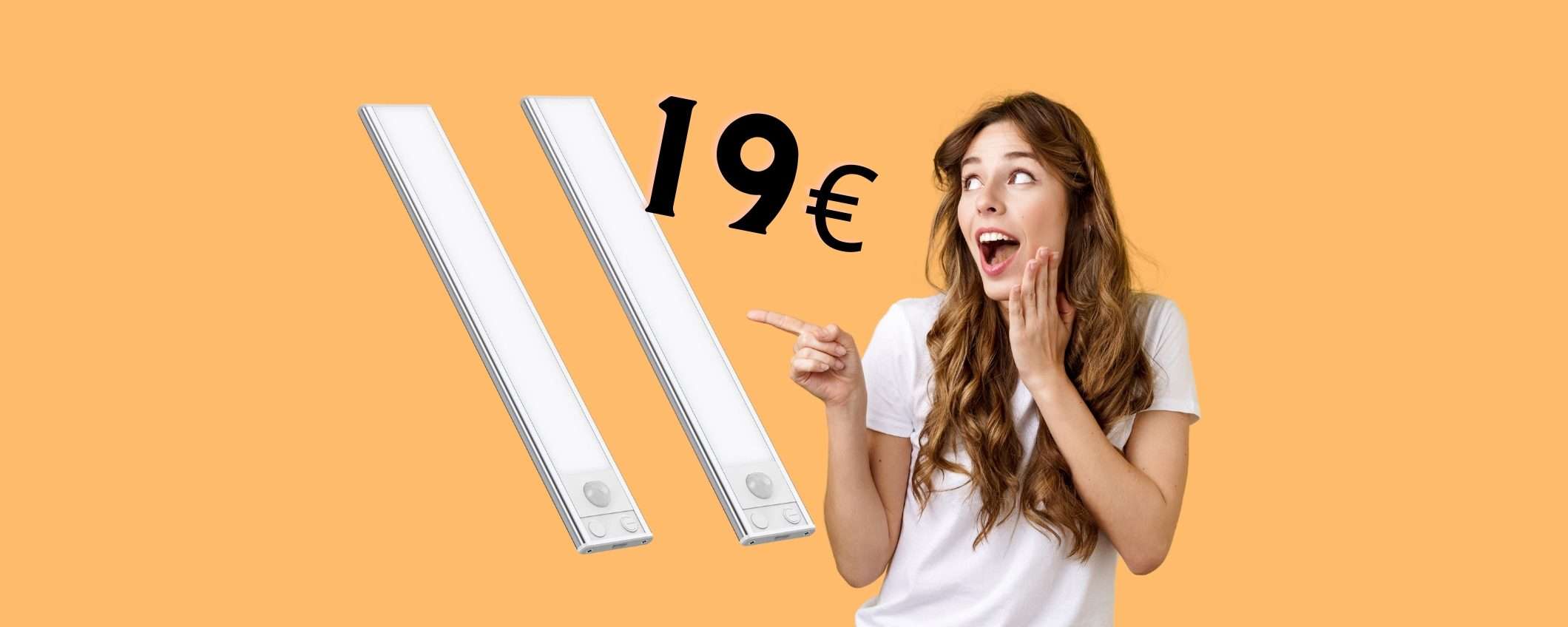 Luci LED per armadi e cassetti con sensore di movimento, 2 Pz a 19€ Luci LED per armadi e cassetti con sensore di movimento, 2 Pz a 19€