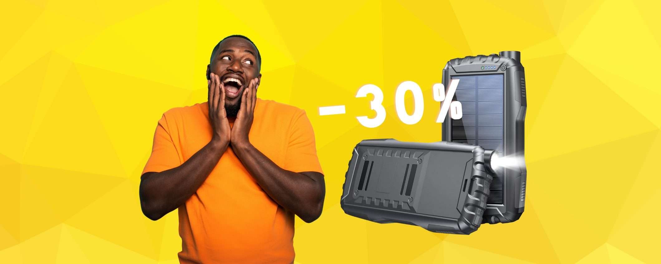 Power Bank con SUPER BATTERIA e ricarica solare al 30% in MENO Power Bank con SUPER BATTERIA e ricarica solare al 30% in MENO