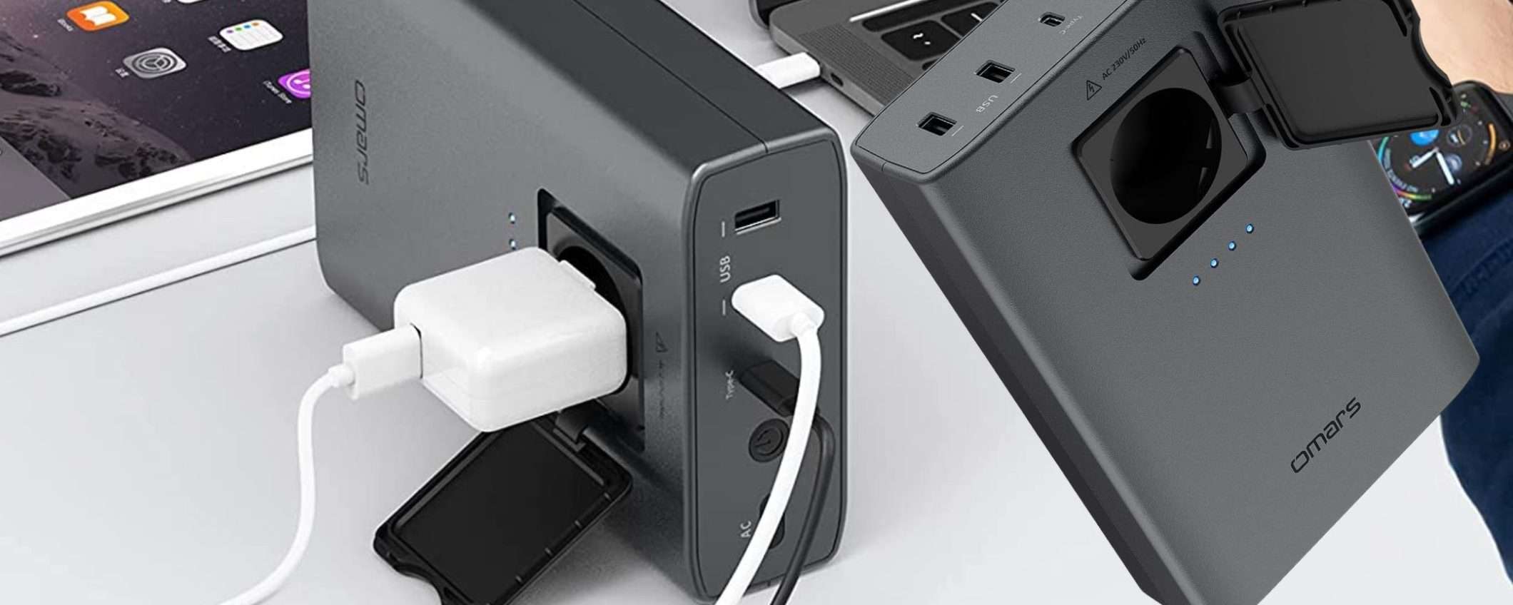 Questo powerbank è UNICO: ha una vera presa Schuko integrata (prezzo mini) Questo powerbank è UNICO: ha una vera presa Schuko integrata (prezzo mini)
