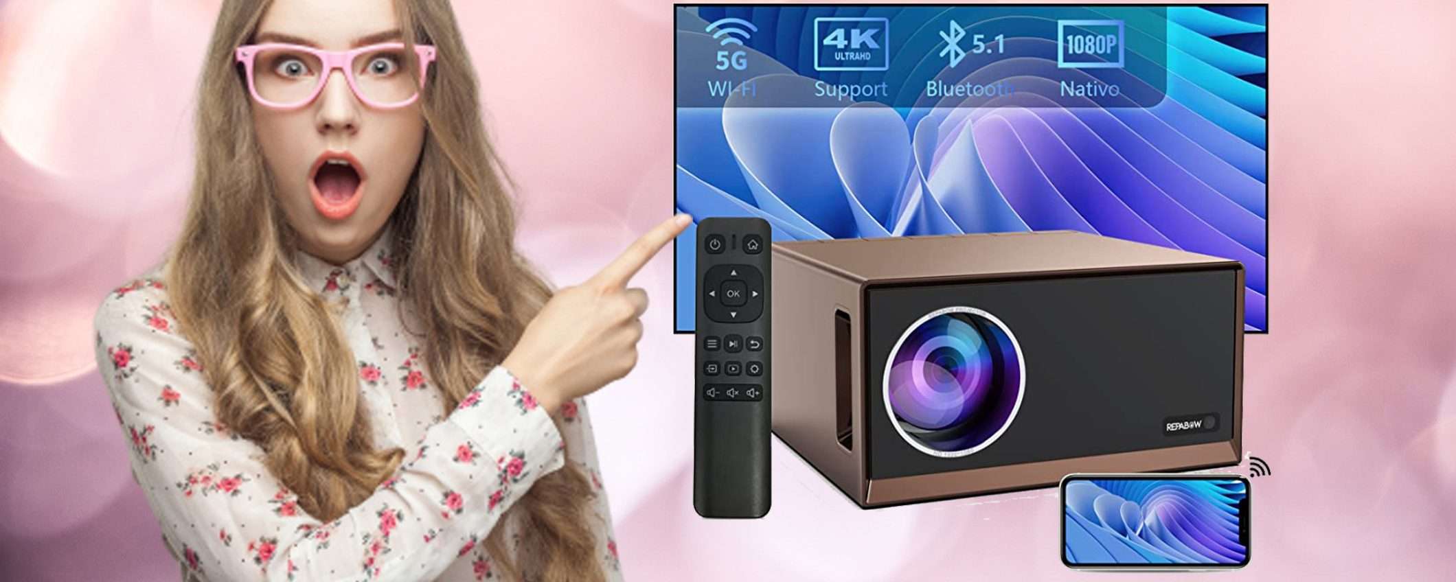 Proiettore Bluetooth 5.1 5G con WiFi: DOPPIO SCONTO folle su Amazon! Proiettore Bluetooth 5.1 5G con WiFi: DOPPIO SCONTO folle su Amazon!