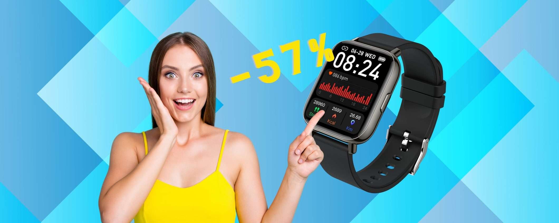 Smartwatch impermeabile e con 24 modalità sportive al 57% in MENO Smartwatch impermeabile e con 24 modalità sportive al 57% in MENO