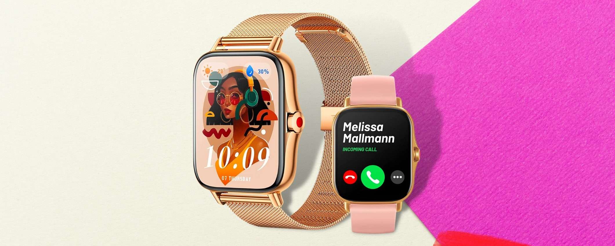 Smartwatch con chiamate Bluetooth: 2 cinturini, 2 look (39€) Smartwatch con chiamate Bluetooth: 2 cinturini, 2 look (39€)