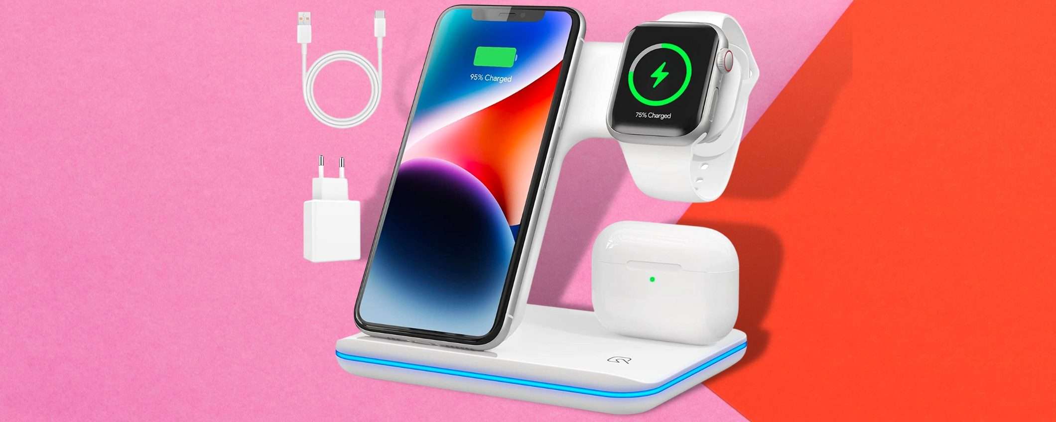 Caricatore wireless 3 in 1: la stazione da mettere sulla scrivania è un SOGNO Caricatore wireless 3 in 1: la stazione da mettere sulla scrivania è un SOGNO