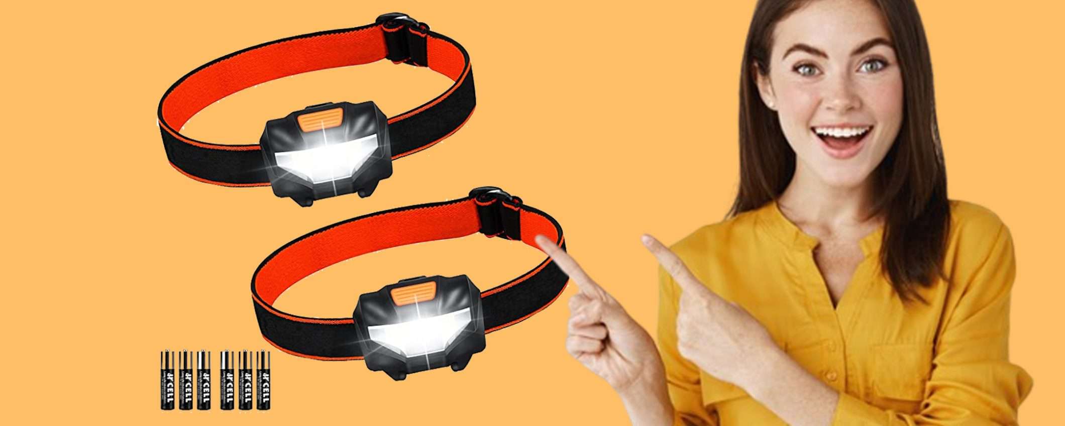 Torcia LED frontale super luminosa (2 pezzi) a 8,99€: sconto BOMBA Torcia LED frontale super luminosa (2 pezzi) a 8,99€: sconto BOMBA