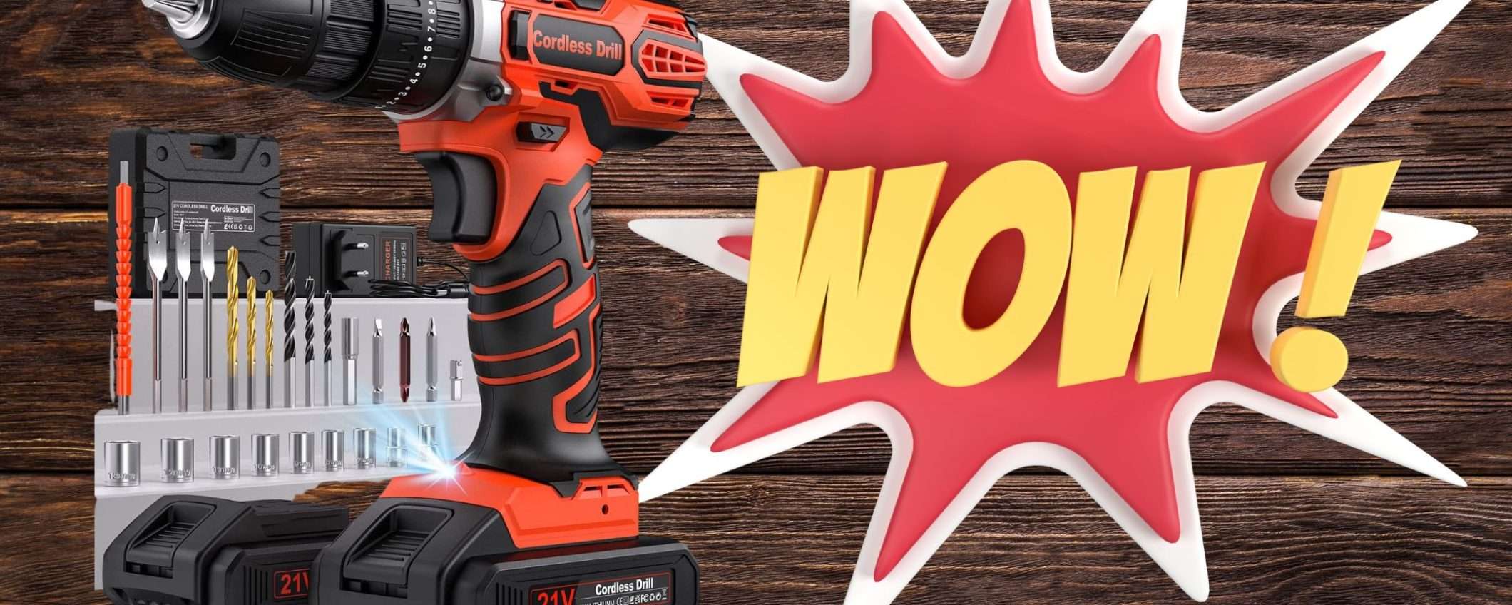 Trapano avvitatore POTENTISSIMO con 2 batterie e accessori: prezzo WOW (53€) Trapano avvitatore POTENTISSIMO con 2 batterie e accessori: prezzo WOW (53€)