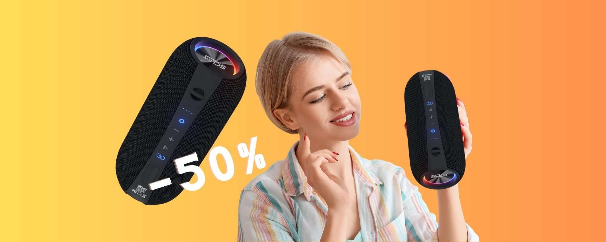 Cassa Bluetooth portatile da 40W con luci LED e impermeabile ora al 50% Cassa Bluetooth portatile da 40W con luci LED e impermeabile ora al 50%