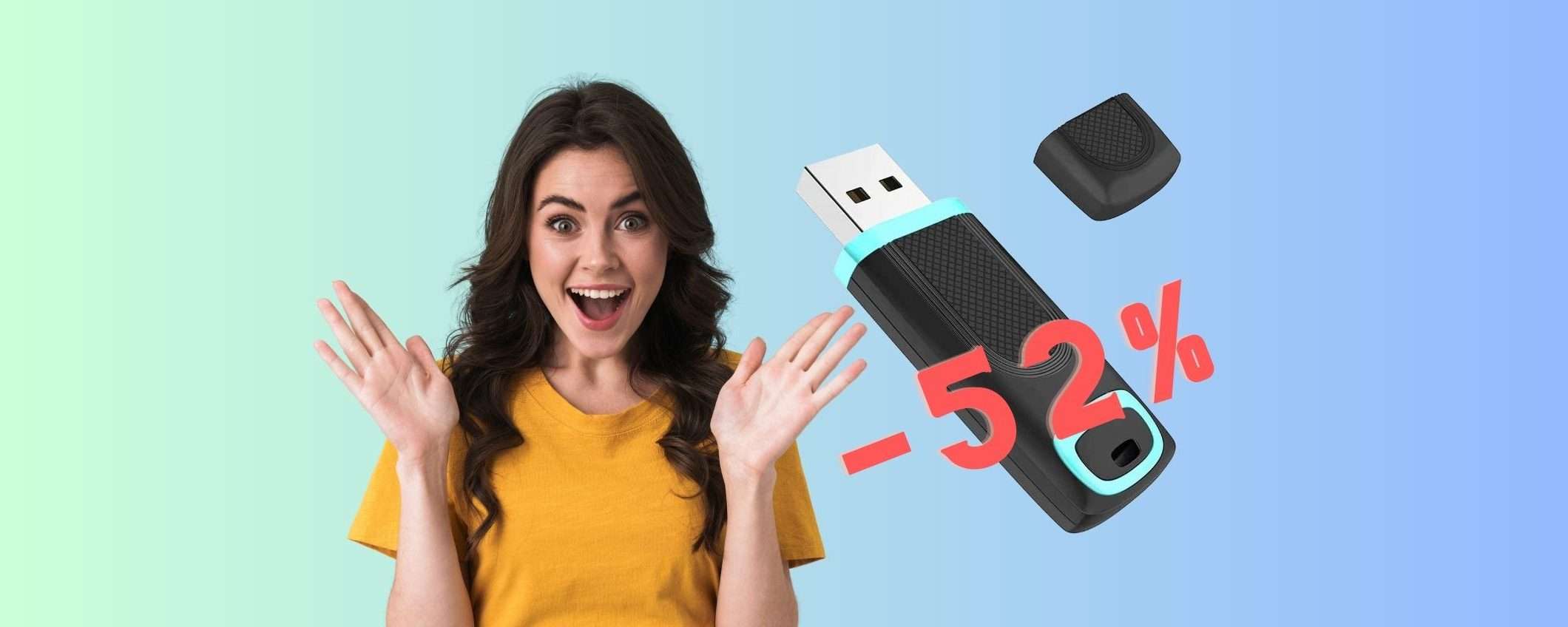 Chiavetta USB velocissima a MENO di 10€ su Amazon, SCONTO del 52% Chiavetta USB velocissima a MENO di 10€ su Amazon, SCONTO del 52%