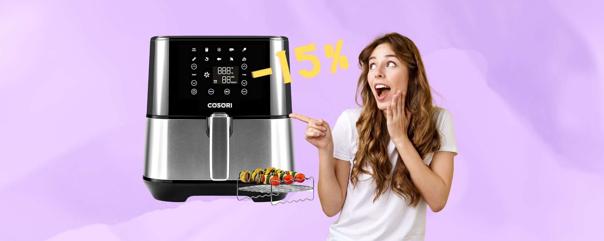Cosori Premium II: friggitrice ad aria da 5,5 lt più accessori a prezzo WOW Cosori Premium II: friggitrice ad aria da 5,5 lt più accessori a prezzo WOW