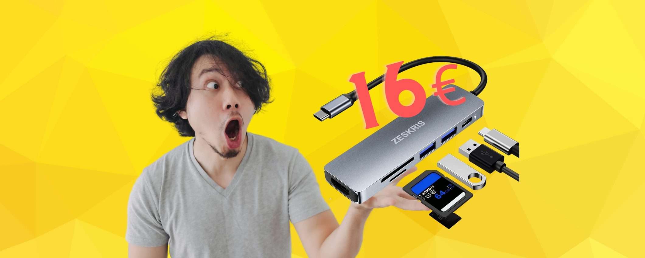 Hub USB 6 in 1: tutto quello che ti serve in un piccolo dispositivo a 16€ Hub USB 6 in 1: tutto quello che ti serve in un piccolo dispositivo a 16€