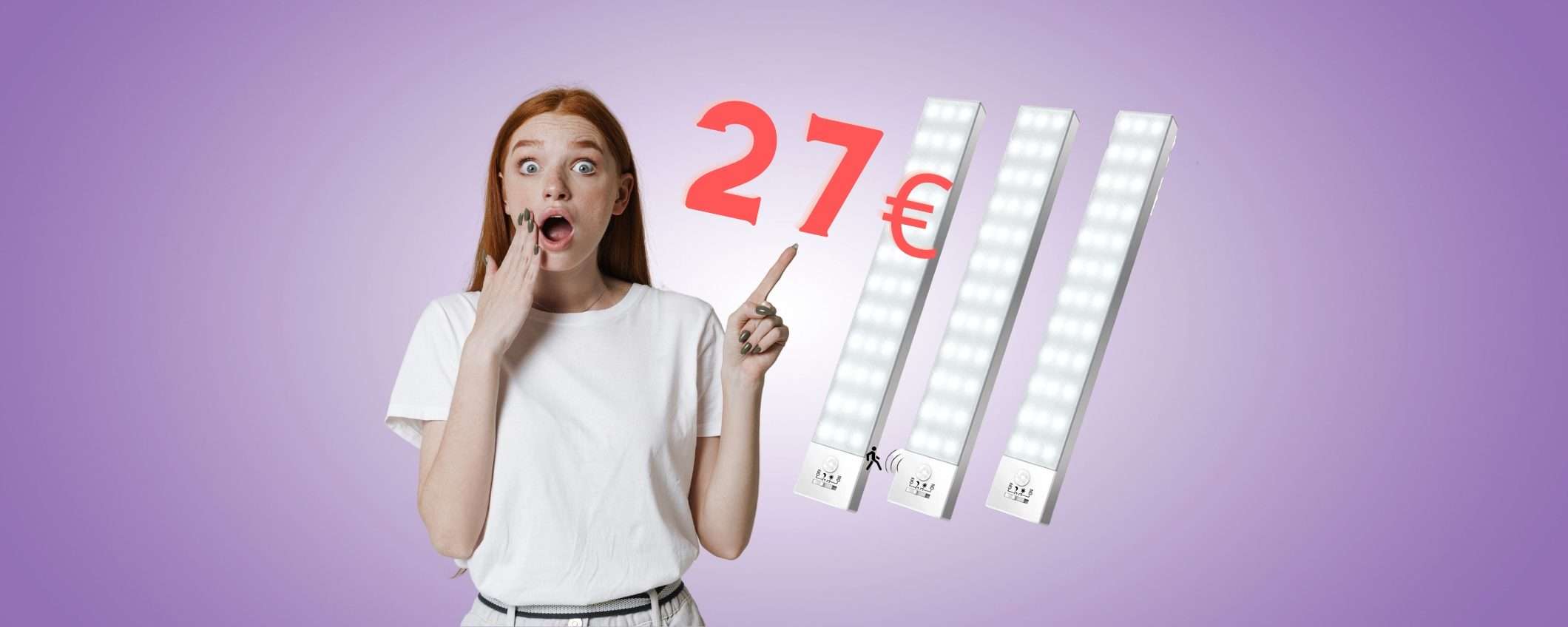 Luci per armadi, cassetti e pensili con sensore di movimento, 3 Pz a 27€ Luci per armadi, cassetti e pensili con sensore di movimento, 3 Pz a 27€