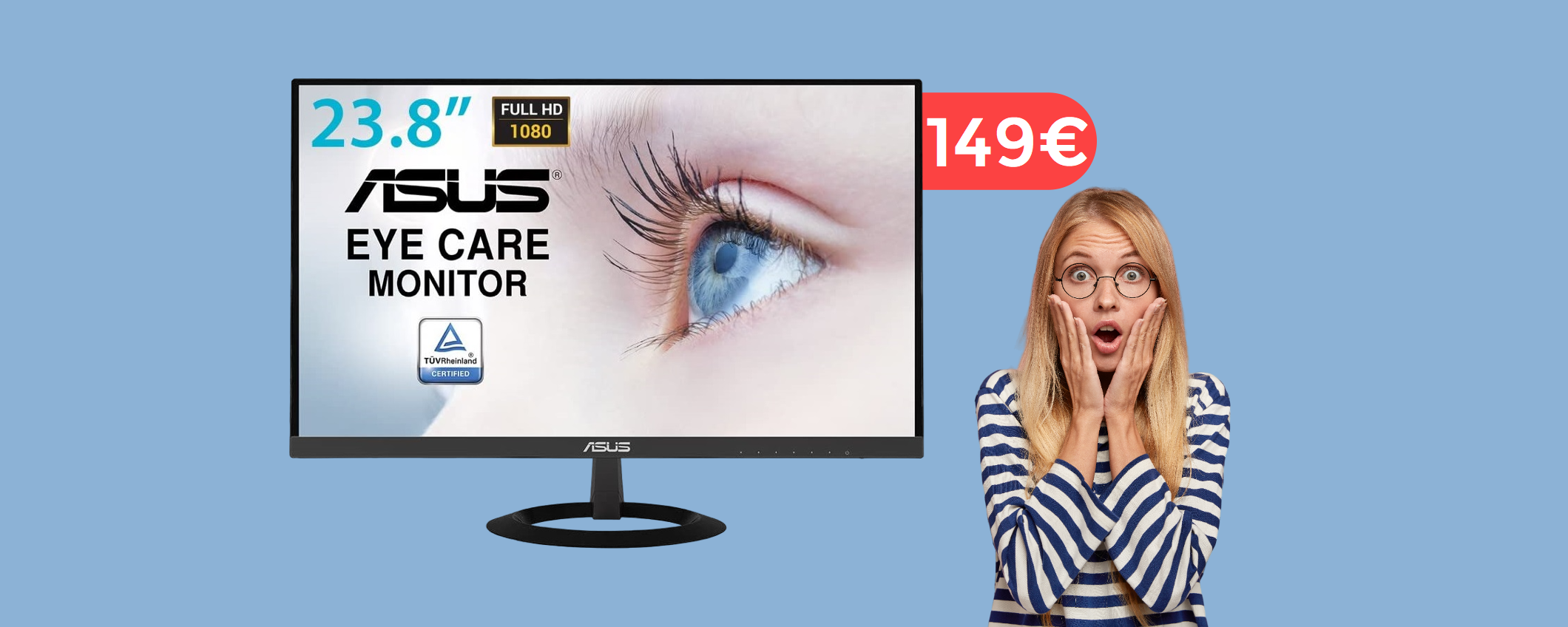 Monitor FullHD Asus da 23,8'' con cornici sottilissime: un AFFARE a 149€