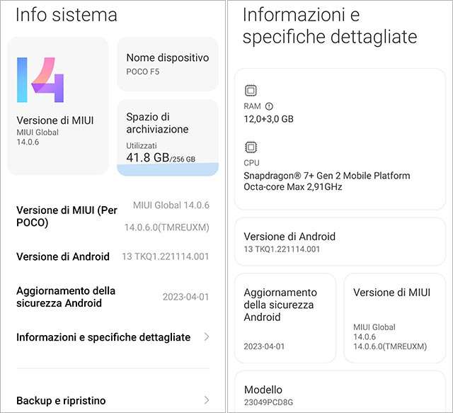 POCO F5: informazioni di sistema e specifiche tecniche